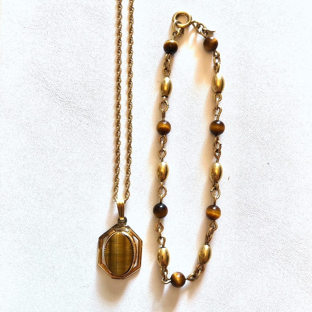 Tiger's Eye Pendant and Bracelet Set